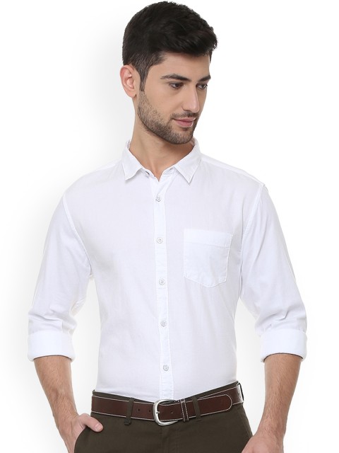 

People Men White Slim Fit Solid Casual Shirt