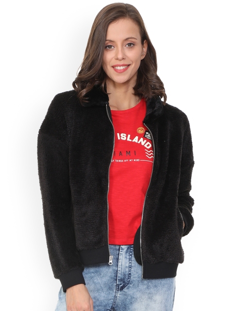 

People Women Black Solid Bomber Jacket