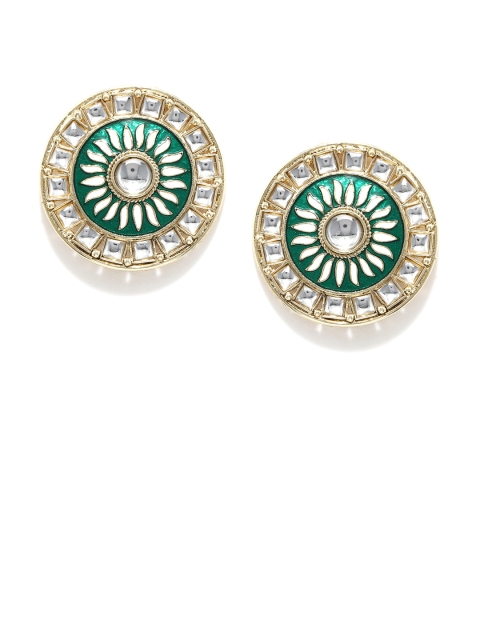 

Fabstreet Green & Gold-Toned Kundan Handcrafted Circular Studs