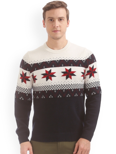 

GANT Men Blue & White Self Design Pullover