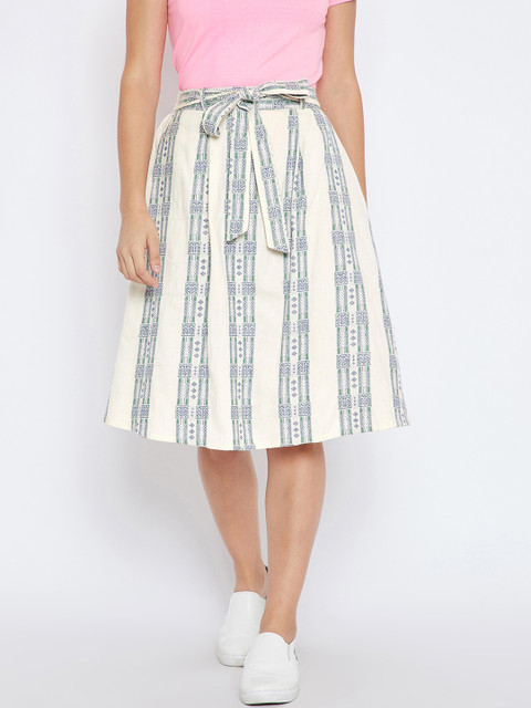 

LUCERO Women White Striped A-line Skirt, Off white