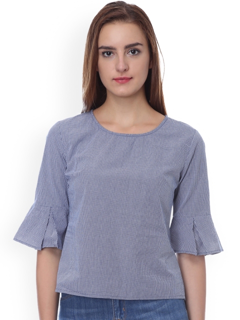 

LA LOFT Women Blue Checked Styled Back Top