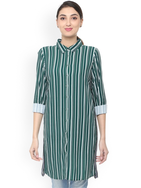 

People Women Green Regular Fit Striped Casual Shirt
