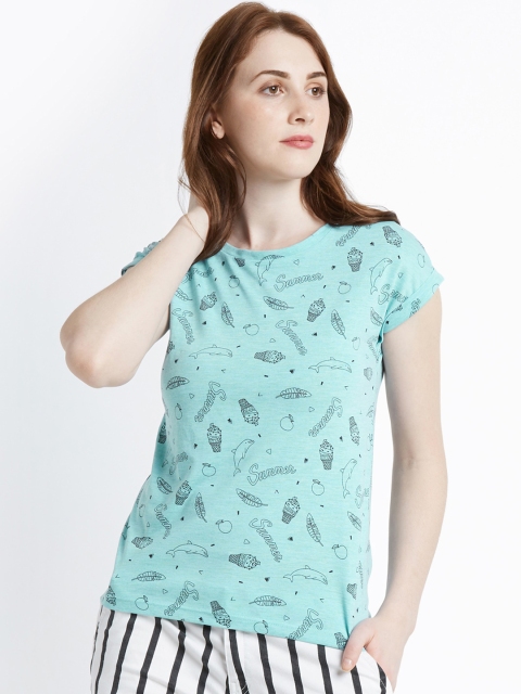 

Honey by Pantaloons Women Blue Printed Round Neck T-shirt