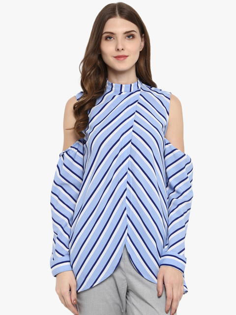 

LA LOFT Women Blue Striped Top