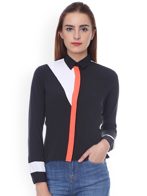 

LA LOFT Women Black Regular Fit Colourblocked Casual Shirt