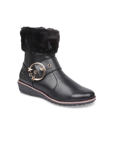 

VALIOSAA Women Black Solid Heeled Boots