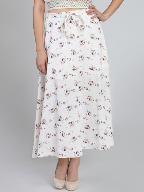 

DODO & MOA Women Off-White and Beige Printed Flared Maxi Skirt