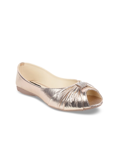 Shoetopia Women Gold-Toned Solid Synthetic Ballerinas