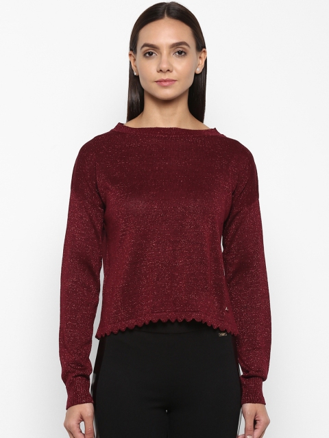 Park Avenue Women Maroon Solid Pullover