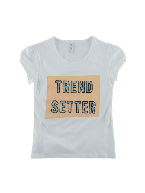 

POPPERS by Pantaloons Girls Off-White Printed Round Neck Pure Cotton T-shirt