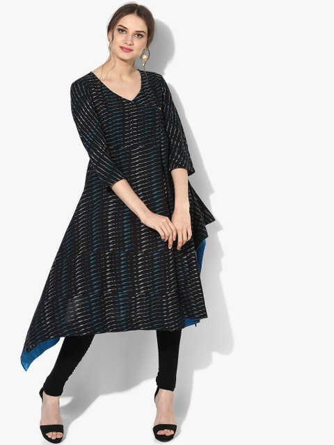 

Sangria Women Black Printed Asymmetric Angrakha Kurta