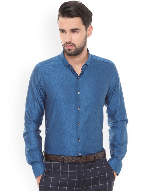 

SIMON CARTER LONDON Men Blue Slim Fit Self Design Formal Shirt