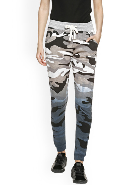 

Campus Sutra Women Grey & Blue Camouflage Printed Slim-Fit Joggers