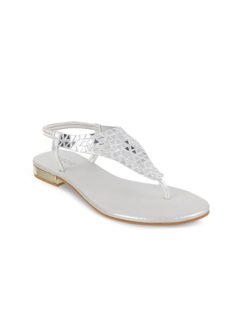 

Mochi Women Silver-Toned Embellished Synthetic T-Strap Flats