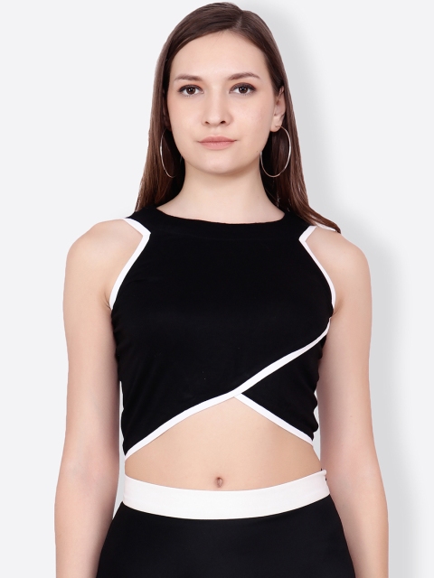 

SCORPIUS Women Black Solid Wrap Crop Top