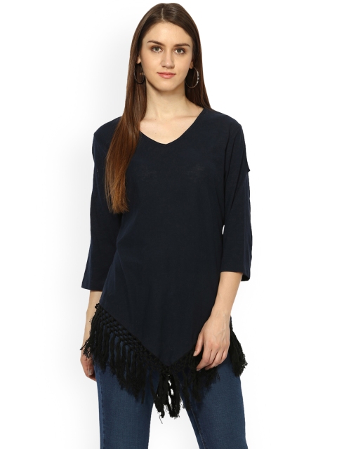 

Qurvii Plus Size Women Navy Blue Solid Tunic