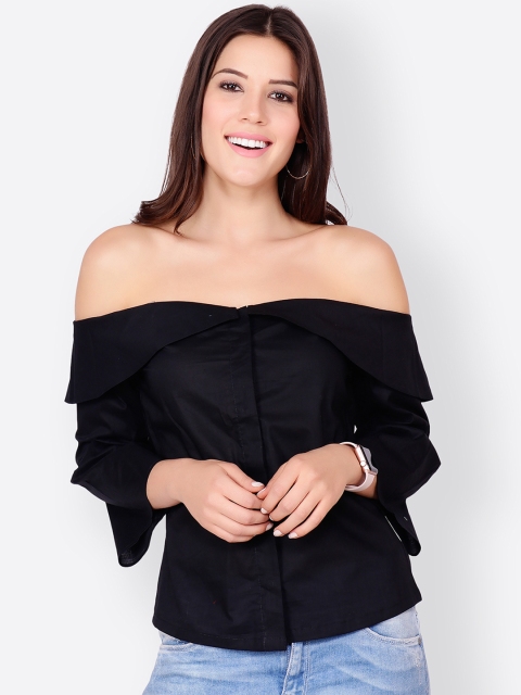 

SCORPIUS Women Black Solid Bardot Top