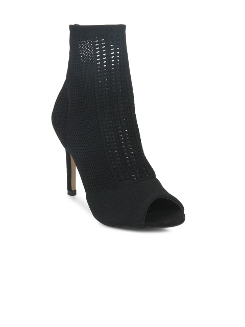 

Truffle Collection Women Black Woven Design Heeled Boots