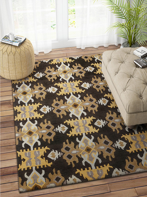 

IMPERIAL KNOTS Black & Brown Abstract Hand Tufted Carpet