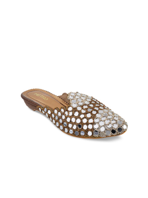 

Metro Women Gold-Toned Woven Design Mules