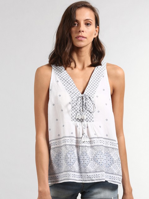 

GAP Women White Woven Sleeveless Top