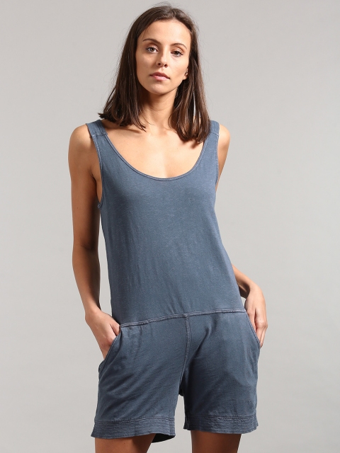 

GAP Women Blue Sunwashed Cotton Romper