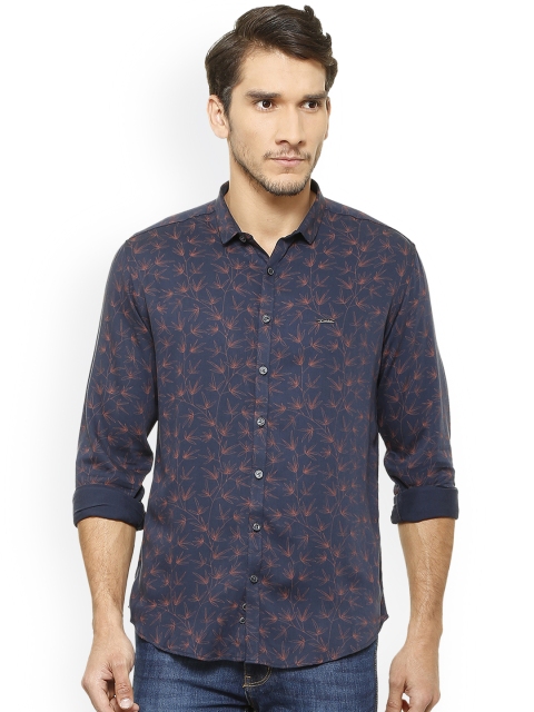 

V Dot Men Navy Blue Slim Fit Printed Casual Shirt