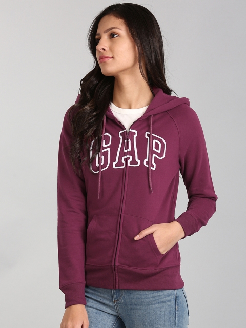 GAP Women Purple French Fleece Logo Zip Hoodie