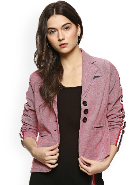 

Campus Sutra Women Red Self-Design Single-Breasted Blazer
