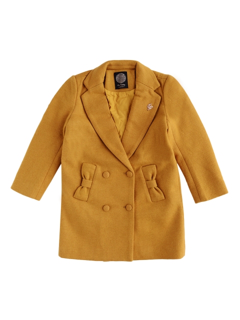 

One Friday Girls Mustard Yellow Solid Double-Breasted Blazer