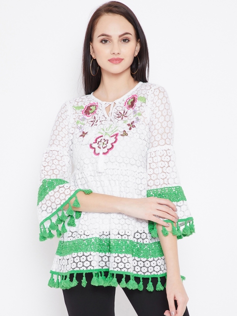 

Toshee Women White Self Design Empire Top