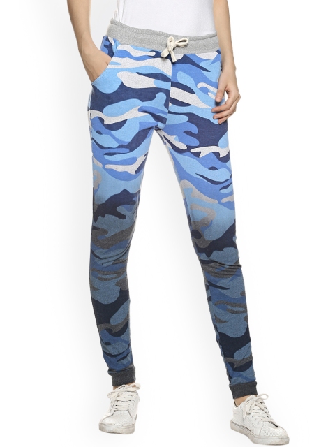 

Campus Sutra Women Blue & Grey Camouflage Printed Slim-Fit Joggers