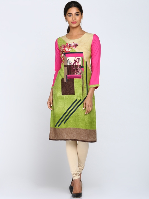 

Soch Women Beige & Green Printed Straight Kurta
