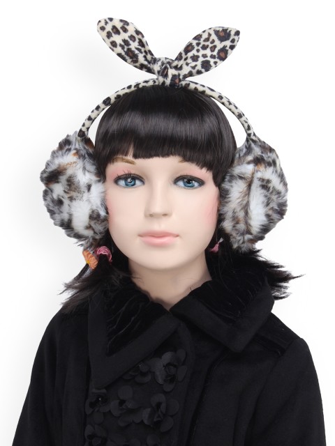 

CUTECUMBER Off-White & Brown Printed Faux Fur Ear Muffs
