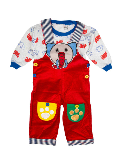 

MeeMee Kids White & Red Printed T-shirt with Dungarees