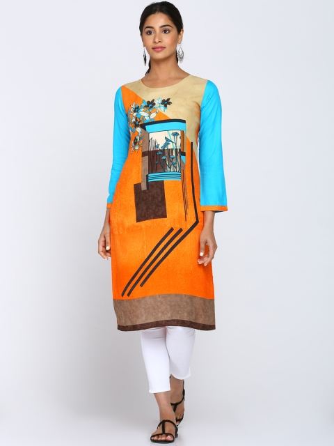 

Soch Women Orange & Beige Woven Design Straight Kurta