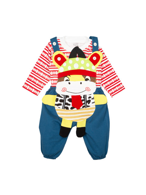 

MeeMee Kids Red & White Striped T-shirt with Dungarees