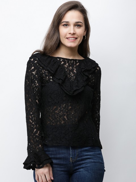 

Cation Women Black Self Design Top