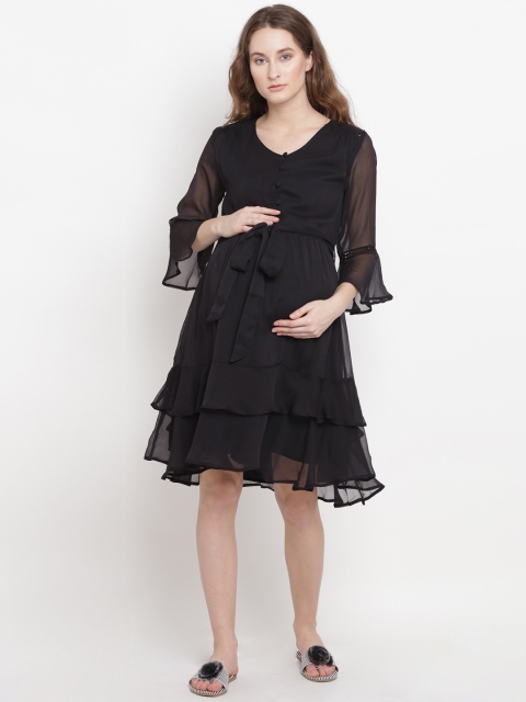 

Mine4Nine Women Black Solid Fit and Flare Dress