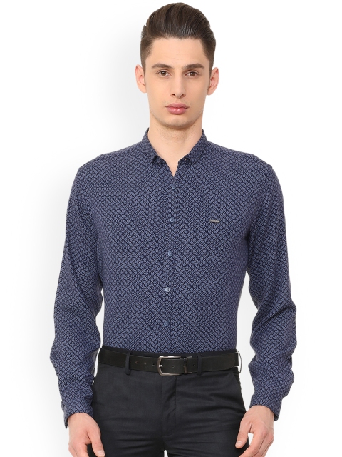 

V Dot Men Navy Blue Slim Fit Printed Formal Shirt