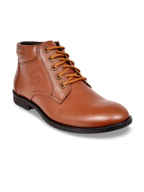 

Allen Cooper Men Tan Solid Leather Mid-Top Flat Boots