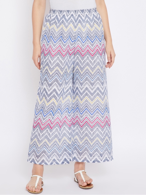 

Toshee Women White & Blue Printed Flared Palazzos