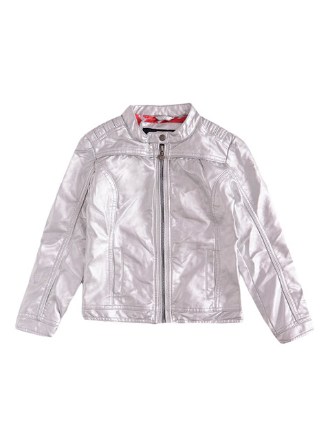 

One Friday Girls Silver-Toned Solid Lightweight Biker Jacket