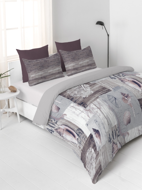 

DDecor Grey Graphic Flat 144 TC Cotton 1 Double Bedsheet with 2 Pillow Covers