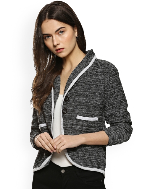 

Campus Sutra Women Black Self-Design Single-Breasted Blazer