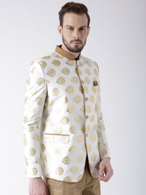 

Hangup Men White & Gold-Toned Regular Fit Single-Breasted Blazer