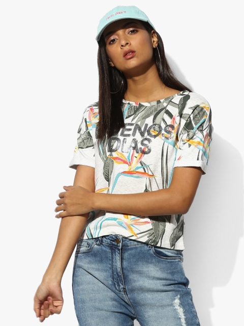 

ONLY Women Off-White & Green Printed Top