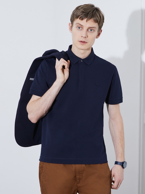 

Navy Blue Solid Polo Collar T-Shirt