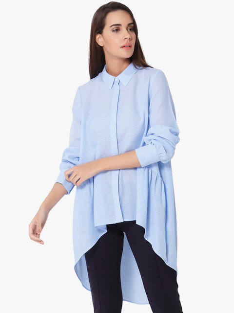 

Vero Moda Women Blue Regular Fit Solid Longline Casual Shirt